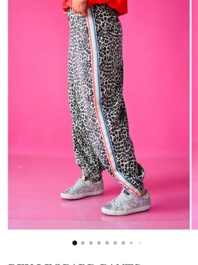POL Leopard Track Pants with Rainbow Side Stripe